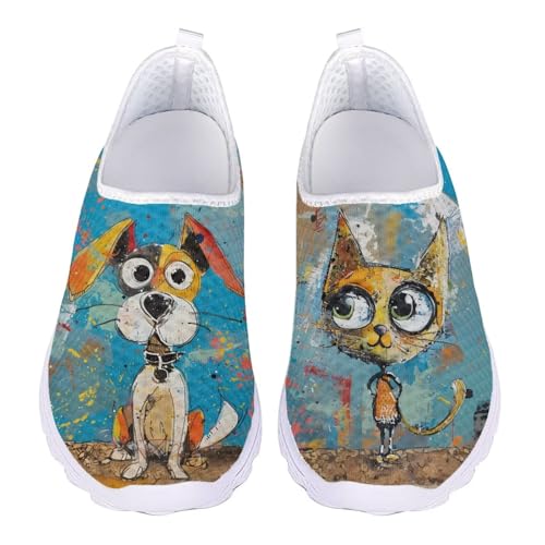 Jndtueit Arbeitsschuhe mit breiter Zehenpartie, Tennis, Büro, Netzschuhe für Damen, Lauf-Sneaker, Wasserfarben, für Hunde und Katzen, Blau, 37 EU von Jndtueit