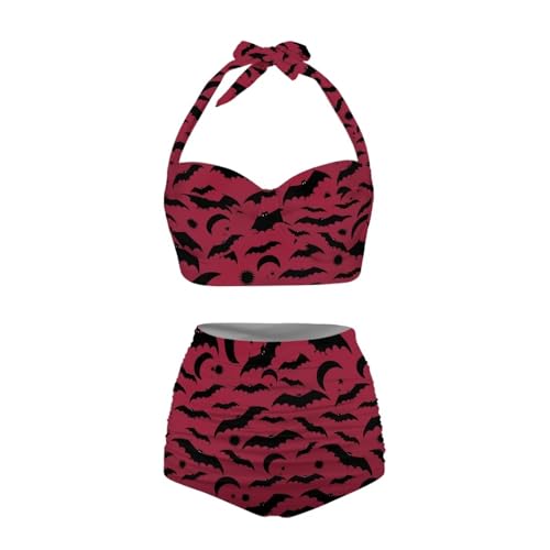 Jndtueit Butterfly Damen Retro Rüschen Hohe Taille Bikini Set Flagge Tankini Badeanzüge Bauchweg Bademode, Fledermaus, XL von Jndtueit