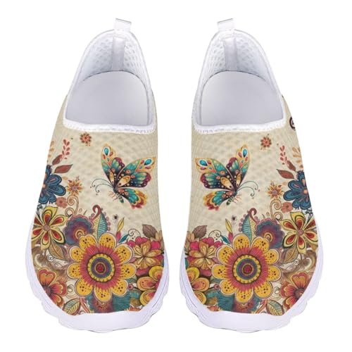 Jndtueit Butterfly Sportschuhe Mesh Walking Business Loafers Sneaker für Damen, Boho Butterfly Floral Yellow, 40 EU Jndtueit Butterfly Sportschuhe Mesh Walking Business Loafers Sneaker für Damen, Boho Butterfly Floral Yellow, 40 EU von Jndtueit