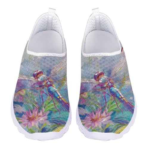 Jndtueit Butterfly-Walking-Loafer für Damen, Tennisschuhe, rutschfest, Lauf-Sneaker, Aquarell Libelle, 44 EU von Jndtueit