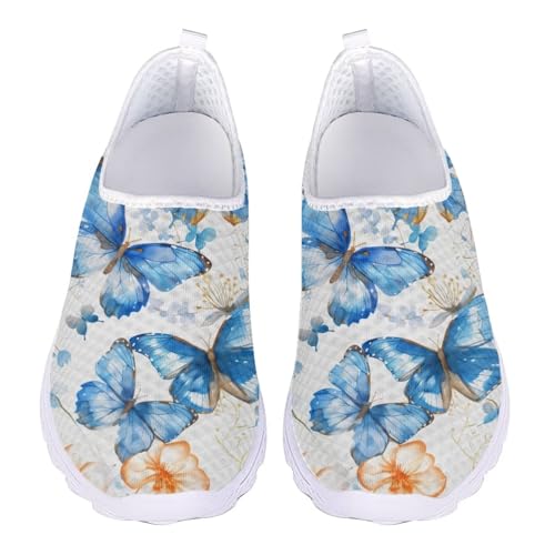 Jndtueit Butterfly-Walking-Loafer für Damen, Tennisschuhe, rutschfest, Lauf-Sneaker, Blau Schmetterling Orange Floral, 41 EU von Jndtueit