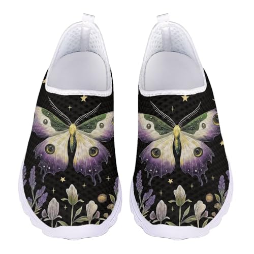Jndtueit Butterfly-Walking-Loafer für Damen, Tennisschuhe, rutschfest, Lauf-Sneaker, Butterfly Moon Star Black, 43 EU von Jndtueit