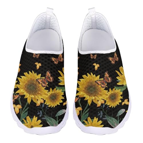 Jndtueit Butterfly-Walking-Loafer für Damen, Tennisschuhe, rutschfest, Lauf-Sneaker, Butterfly Sunflower Black, 36 EU von Jndtueit