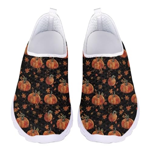 Jndtueit Butterfly-Walking-Loafer für Damen, Tennisschuhe, rutschfest, Lauf-Sneaker, Kürbisorange Ahornblatt, 36 EU von Jndtueit