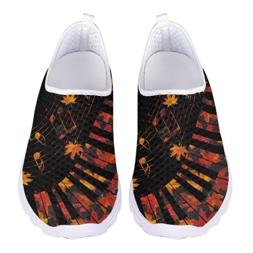 Jndtueit Butterfly-Walking-Loafer für Damen, Tennisschuhe, rutschfest, Lauf-Sneaker, Piano Music Note Maple Leaf, 42 EU von Jndtueit