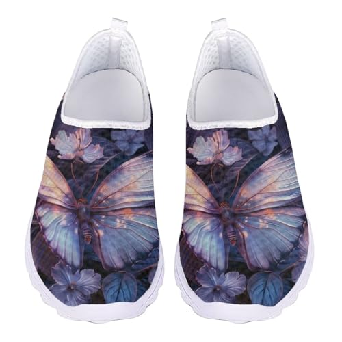 Jndtueit Butterfly-Walking-Loafer für Damen, Tennisschuhe, rutschfest, Lauf-Sneaker, violettfarbener schmetterling, 43 EU von Jndtueit