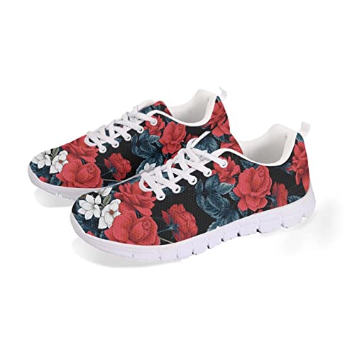Jndtueit Cool Skeleton Skull Damen Mesh Trainer Running Tennisschuhe Lace-Up Red Flower Road Walking Sneakers Sport von Jndtueit