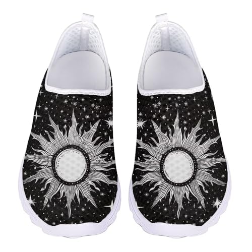 Jndtueit Damen Arbeitsschuhe mit Blumenmuster, Netzstoff, Sport, Tennis, Loafer, Lauf-Sneaker, Black Galaxy Moon Star, 36 EU von Jndtueit