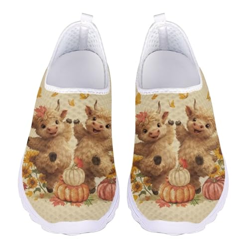 Jndtueit Damen-Arbeitsslipper aus weichem Netzstoff, flache Schuhe für Reisen, Cow Pumpkin Brown, 43 EU von Jndtueit