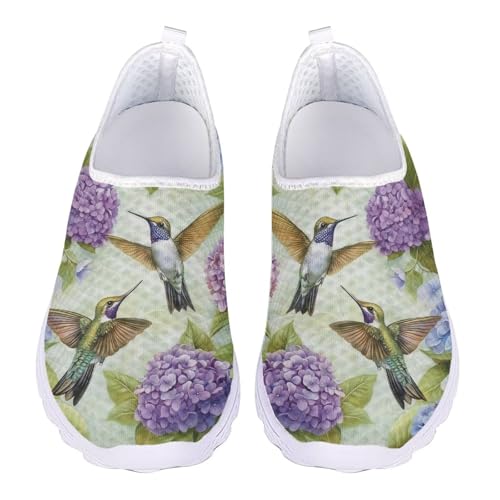 Jndtueit Damen-Arbeitsslipper aus weichem Netzstoff, flache Schuhe für Reisen, Retro Kolibri Floral Grün, 37 EU von Jndtueit
