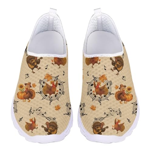 Jndtueit Damen-Arbeitsslipper aus weichem Netzstoff, flache Schuhe für Reisen, Turkey Music Note Brown, 39 EU von Jndtueit