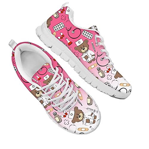 Jndtueit Damen Casual Slip auf Mode Turnschuhe Cartoon Krankenschwester Mesh Tennis Trainer Luftpolsterung gehen einfach Walking Schuhe von Jndtueit
