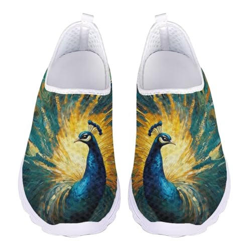 Jndtueit Damen Freizeit Loafers Mesh Walking Schuhe Übung Sneaker für jedes Wetter, Aquarell, Pfauenblau, 43 EU von Jndtueit