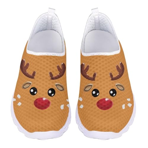 Jndtueit Damen Freizeit Loafers Mesh Walking Schuhe Übung Sneaker für jedes Wetter, Cartoon Deer Brown, 36 EU von Jndtueit