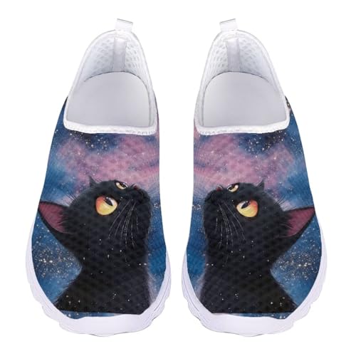 Jndtueit Damen Freizeit Loafers Mesh Walking Schuhe Übung Sneaker für jedes Wetter, Cat Blue Galaxy Star, 40 EU von Jndtueit