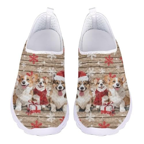 Jndtueit Damen Freizeit Loafers Mesh Walking Schuhe Übung Sneaker für jedes Wetter, Corgi Dog Brown, 39 EU von Jndtueit