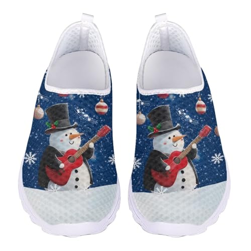 Jndtueit Damen Freizeit Loafers Mesh Walking Schuhe Übung Sneaker für jedes Wetter, Schneemann Blau, 36 EU von Jndtueit
