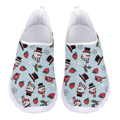 Jndtueit Damen Freizeit Loafers Mesh Walking Schuhe Übung Sneaker für jedes Wetter, Schneemann Vogel Blau, 42 EU von Jndtueit