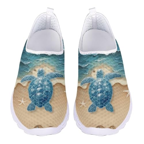 Jndtueit Damen Freizeit Loafers Mesh Walking Schuhe Übung Sneaker für jedes Wetter, Sea Turtle Beach Blue, 43 EU von Jndtueit