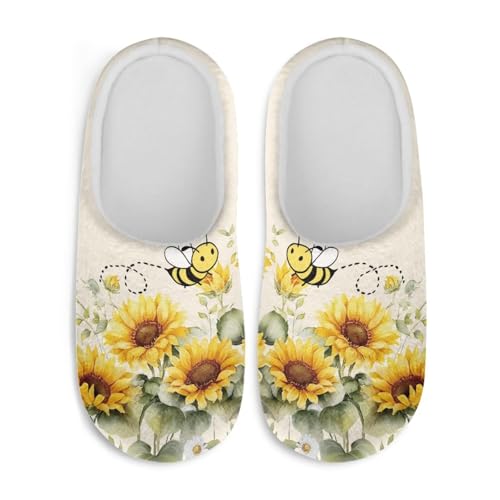 Jndtueit Damen Hausschuhe Schmetterling Winter Pelzige Hausschuhe Flats Slip-on Indoor Haus Schuhe Warm Schlafzimmer Slipper, Biene, Sonnenblume, Gelb, 42.5/43.5 EU von Jndtueit
