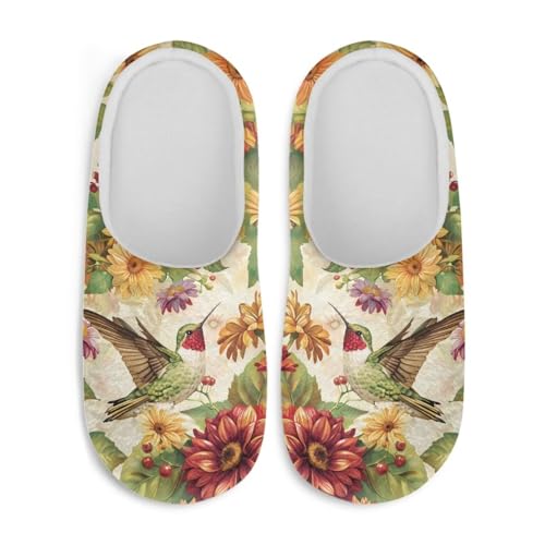 Jndtueit Damen Hausschuhe Schmetterling Winter Pelzige Hausschuhe Flats Slip-on Indoor Haus Schuhe Warm Schlafzimmer Slipper, Grüne Kolibri-Sonnenblume, 42.5/43.5 EU von Jndtueit