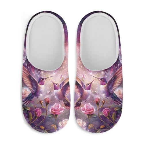 Jndtueit Damen Hausschuhe Schmetterling Winter Pelzige Hausschuhe Flats Slip-on Indoor Haus Schuhe Warm Schlafzimmer Slipper, Kolibri-Rose, 38/39 EU von Jndtueit