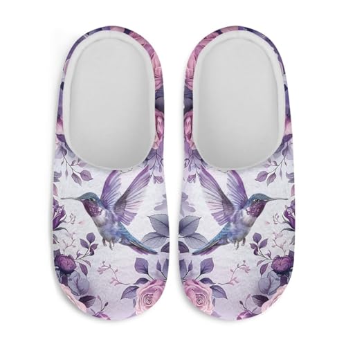 Jndtueit Damen Hausschuhe Schmetterling Winter Pelzige Hausschuhe Flats Slip-on Indoor Haus Schuhe Warm Schlafzimmer Slipper, Lila Kolibri-Rose, 34/36 EU von Jndtueit
