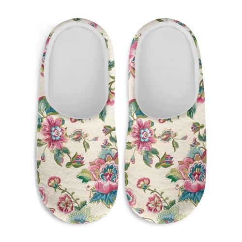 Jndtueit Damen Hausschuhe Schmetterling Winter Pelzige Hausschuhe Flats Slip-on Indoor Haus Schuhe Warm Schlafzimmer Slipper, Retro Flower Beige, 42.5/43.5 EU von Jndtueit