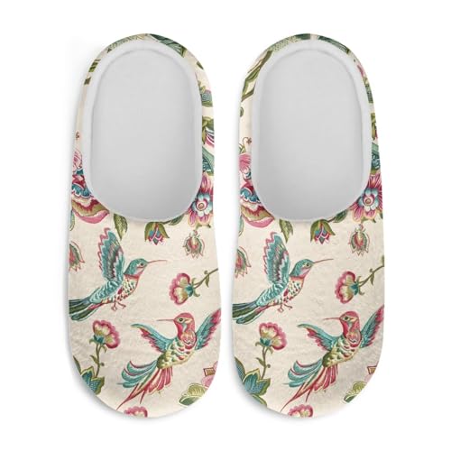 Jndtueit Damen Hausschuhe Schmetterling Winter Pelzige Hausschuhe Flats Slip-on Indoor Haus Schuhe Warm Schlafzimmer Slipper, Retro Kolibri Floral Beige, 42.5/43.5 EU von Jndtueit