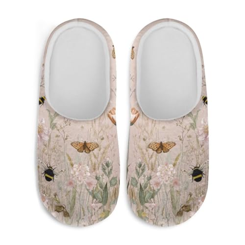 Jndtueit Damen Hausschuhe Schmetterling Winter Pelzige Hausschuhe Flats Slip-on Indoor Haus Schuhe Warm Schlafzimmer Slipper, Retro-Schmetterling, Bienen-Blume, 38/39 EU von Jndtueit