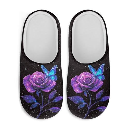 Jndtueit Damen Hausschuhe Schmetterling Winter Pelzige Hausschuhe Flats Slip-on Indoor Haus Schuhe Warm Schlafzimmer Slipper, Rose, Schmetterling, schwarz, 38/39 EU von Jndtueit