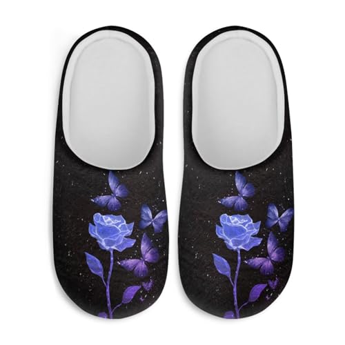 Jndtueit Damen Hausschuhe Schmetterling Winter Pelzige Hausschuhe Flats Slip-on Indoor Haus Schuhe Warm Schlafzimmer Slipper, Rose Butterfly Blue, 42.5/43.5 EU von Jndtueit