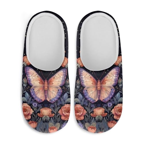 Jndtueit Damen Hausschuhe Schmetterling Winter Pelzige Hausschuhe Flats Slip-on Indoor Haus Schuhe Warm Schlafzimmer Slipper, Rote Schmetterlingsrose, 36.5/37.5 EU von Jndtueit