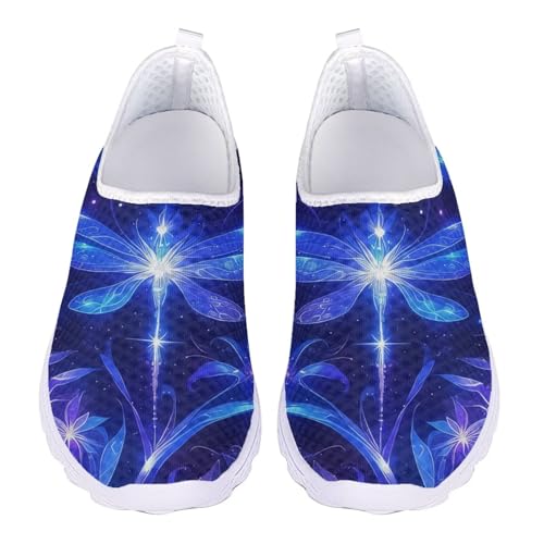 Jndtueit Damen Herren Arbeit Loafers Klassische Turnschuhe Schuhe Mesh Sport Sneaker, Blaue Libellen-Blume, 41 EU von Jndtueit