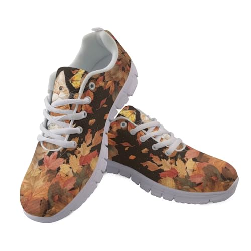 Jndtueit Damen Herren Camo Jagd Laufschuhe Walking Wandern Flats Schuhe, Cat Maple Leaves Black, 40 EU von Jndtueit