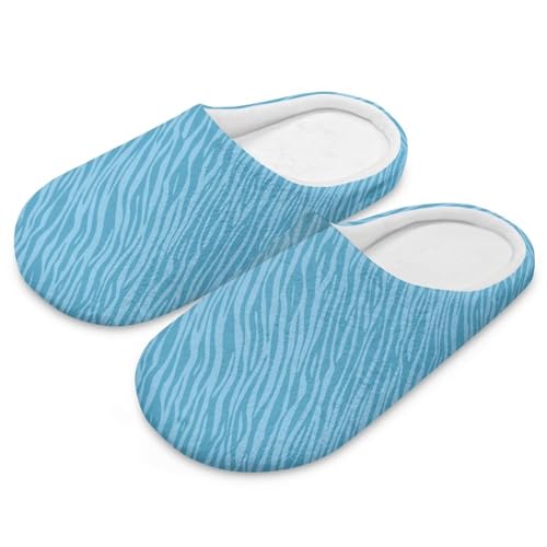 Jndtueit Damen Herren Pelzige Hausschuhe Hausschuhe Schlafzimmer Home Slipper für Winter, Blaue Zebrastreifen, X-Small von Jndtueit