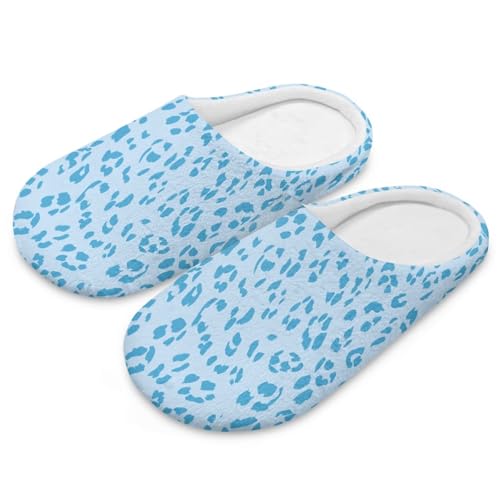 Jndtueit Damen Herren Pelzige Hausschuhe Hausschuhe Schlafzimmer Home Slipper für Winter, Blauer Leopard, XX-Large von Jndtueit