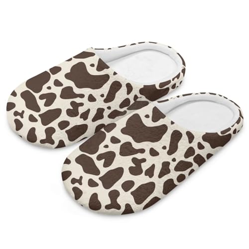 Jndtueit Damen Herren Pelzige Hausschuhe Hausschuhe Schlafzimmer Home Slipper für Winter, Braun-Beige Kuh, X-Small von Jndtueit