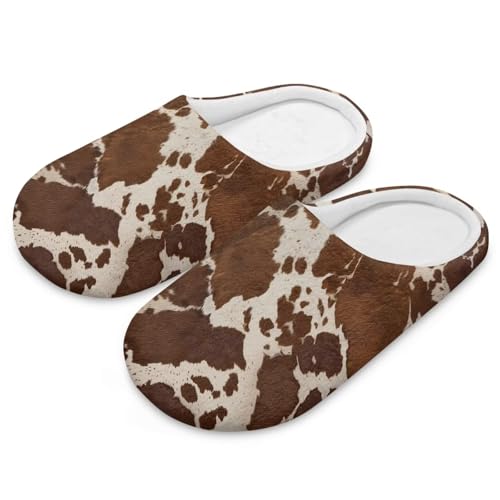 Jndtueit Damen Herren Pelzige Hausschuhe Hausschuhe Schlafzimmer Home Slipper für Winter, Braune Kuh, Medium von Jndtueit