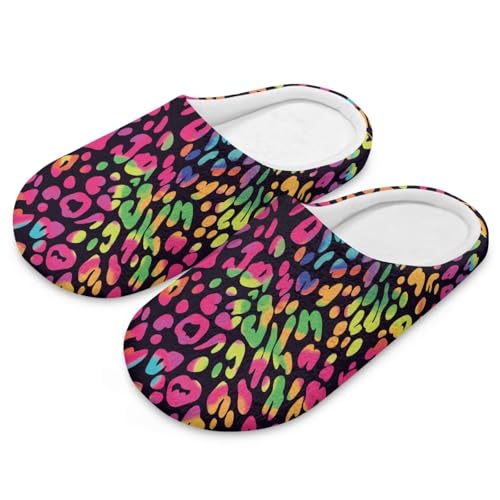 Jndtueit Damen Herren Pelzige Hausschuhe Hausschuhe Schlafzimmer Home Slipper für Winter, Buntes Leoparden-Pink, Small von Jndtueit