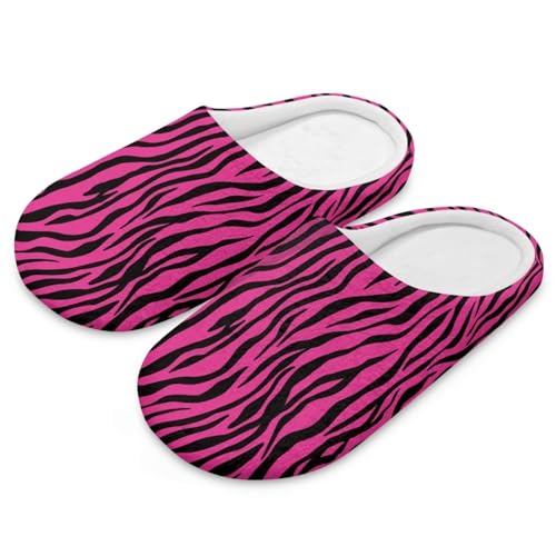 Jndtueit Damen Herren Pelzige Hausschuhe Hausschuhe Schlafzimmer Home Slipper für Winter, Rosa / Schwarz Zebrastreifen, Small von Jndtueit