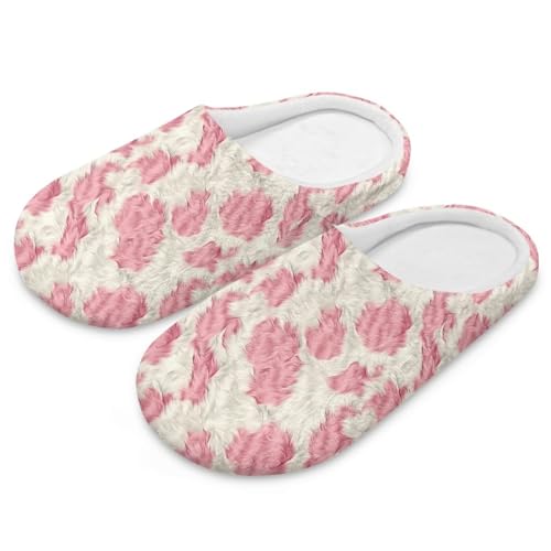 Jndtueit Damen Herren Pelzige Hausschuhe Hausschuhe Schlafzimmer Home Slipper für Winter, Rosa Kuhhaut, X-Small von Jndtueit
