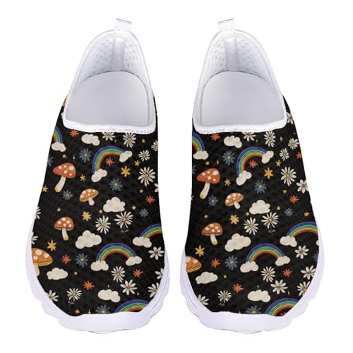 Jndtueit Damen Herren Running Sneaker Walking Tennis Loafer Sport Outdoor Arbeitsschuhe, Rainbow Daisy Mushroom Black, 37 EU von Jndtueit