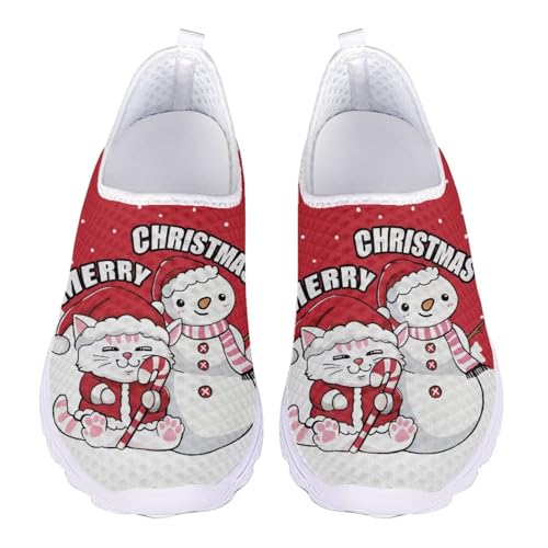 Jndtueit Damen Herren Walking Loafers Casual Outdoor Schuhe für Running Sneakers, Katze Schneemann Rot, 44 EU von Jndtueit