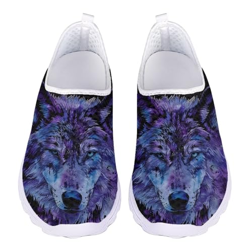 Jndtueit Damen Herren Walking Loafers Klassische Arbeit Sportschuhe Weite Zehen Sneaker, Blau Lila Wolf, 36 EU von Jndtueit