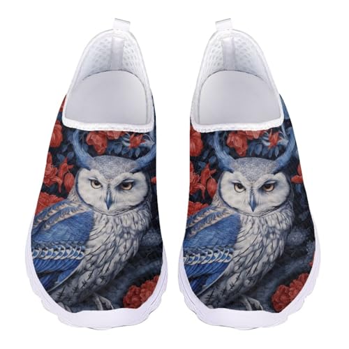 Jndtueit Damen Herren Walking Loafers Klassische Arbeit Sportschuhe Weite Zehen Sneaker, Blaue Eule, rote Blume, 44 EU Jndtueit Damen Herren Walking Loafers Klassische Arbeit Sportschuhe Weite Zehen Sneaker, Blaue Eule, rote Blume, 44 EU von Jndtueit