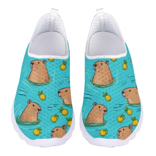 Jndtueit Damen Herren Walking Loafers Klassische Arbeit Sportschuhe Weite Zehen Sneaker, Cartoon Capybara Blue, 43 EU von Jndtueit