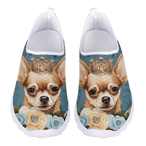 Jndtueit Damen Herren Walking Loafers Klassische Arbeit Sportschuhe Weite Zehen Sneaker, Chihuahua Blue Floral, 36 EU von Jndtueit