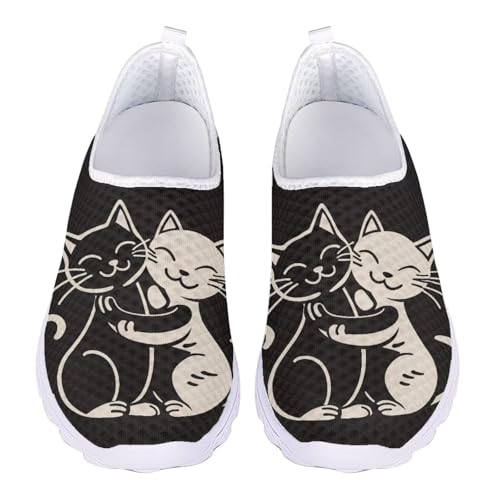 Jndtueit Damen Herren Walking Loafers Klassische Arbeit Sportschuhe Weite Zehen Sneaker, Cute Cat Black, 39 EU von Jndtueit