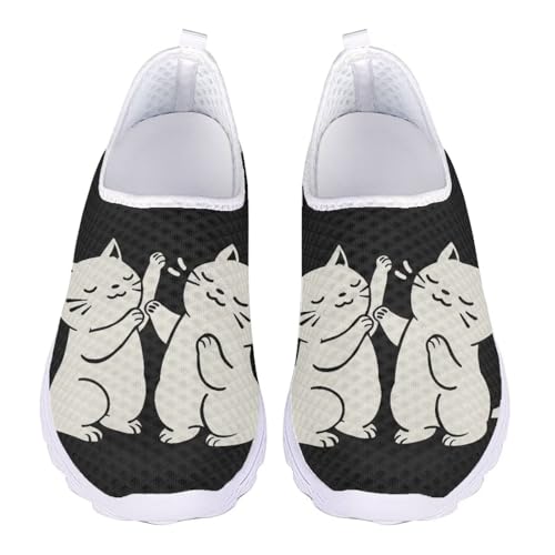 Jndtueit Damen Herren Walking Loafers Klassische Arbeit Sportschuhe Weite Zehen Sneaker, Lovely Cat Black, 40 EU von Jndtueit